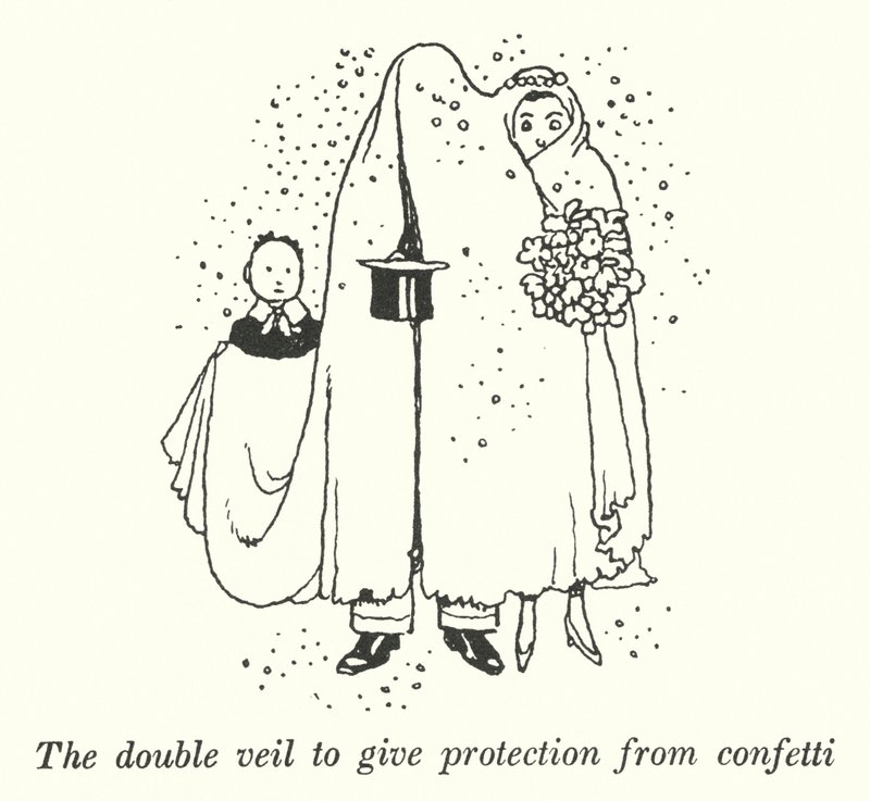 A dupla fátyol védelmet nyújt a konfetti ellen (litho) alkotó: William Heath Robinson