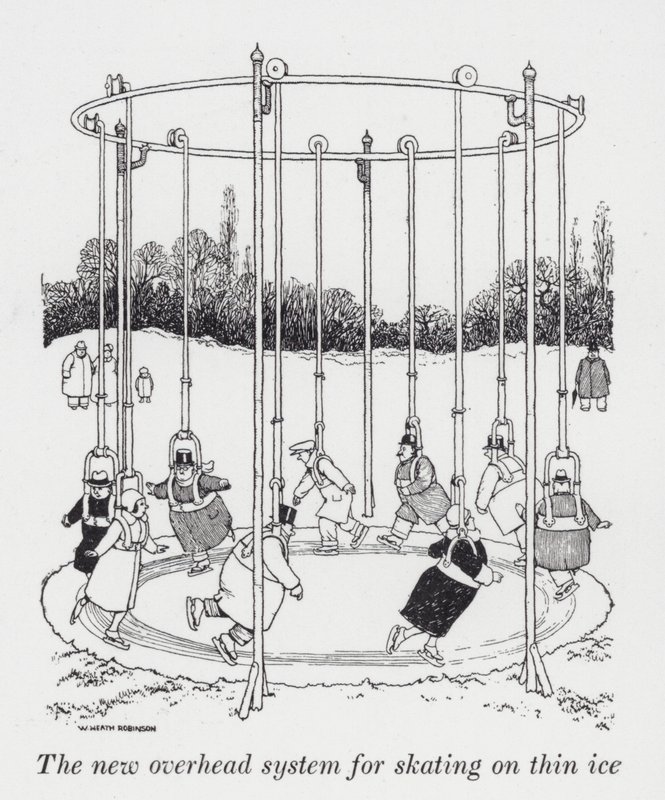 Az új felső rendszer vékony jégen való korcsolyázáshoz (litho) alkotó: William Heath Robinson