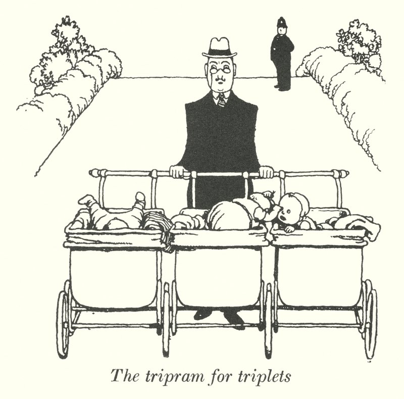 Triram hármasikrek számára (litho) alkotó: William Heath Robinson