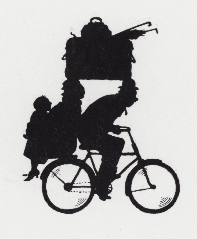 Túra a családdal kerékpárral (litho) alkotó: William Heath Robinson