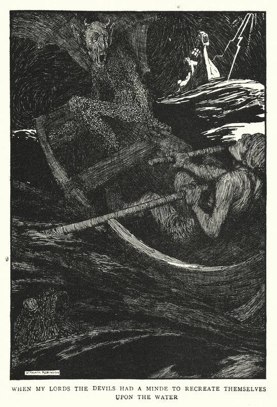 Amikor uraim az ördögöknek eszébe jutott, hogy újrateremtsék magukat a vízen (litho) alkotó: William Heath Robinson