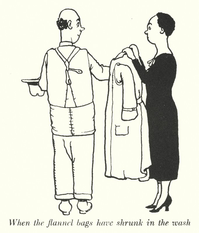 Amikor a flanel zacskók összezsugorodtak a mosás során (litho) alkotó: William Heath Robinson