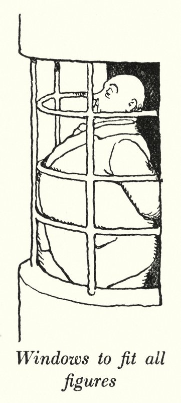 Ablakok minden alakhoz illeszkedve (litho) alkotó: William Heath Robinson