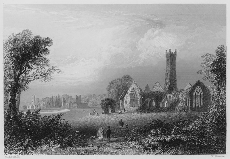 Ágoston-rendi apátság, Adare, a Fitzgeraldok kastélyával és a Francescan apátsággal (metszet) alkotó: William Henry (after) Bartlett