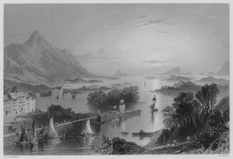 Clew Bay, Westportból (metszet) alkotó: William Henry (after) Bartlett