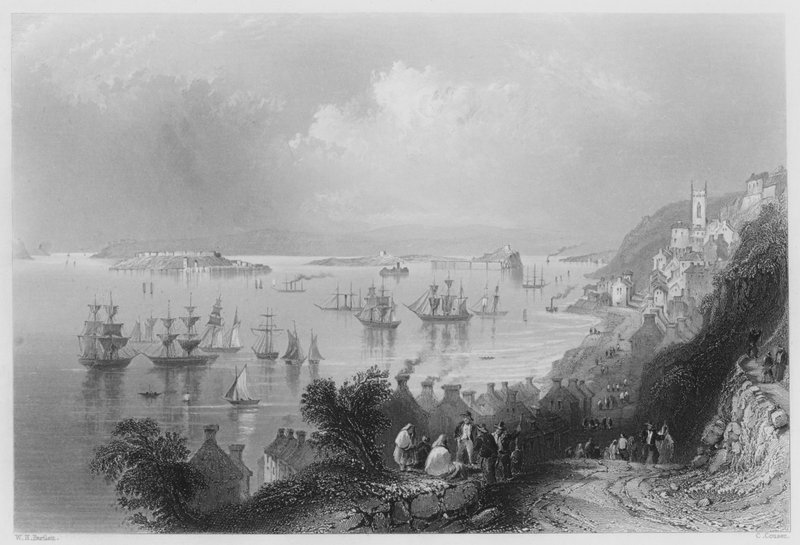 Cove Harbour, Queenstown Harbor (metszet) alkotó: William Henry (after) Bartlett