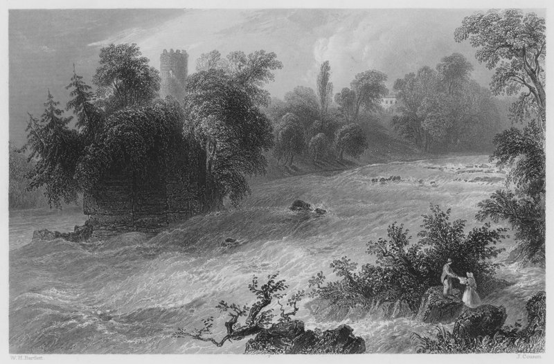 Doonass Rapids, Connell kastély közelében, a Shannonon (metszet) alkotó: William Henry (after) Bartlett