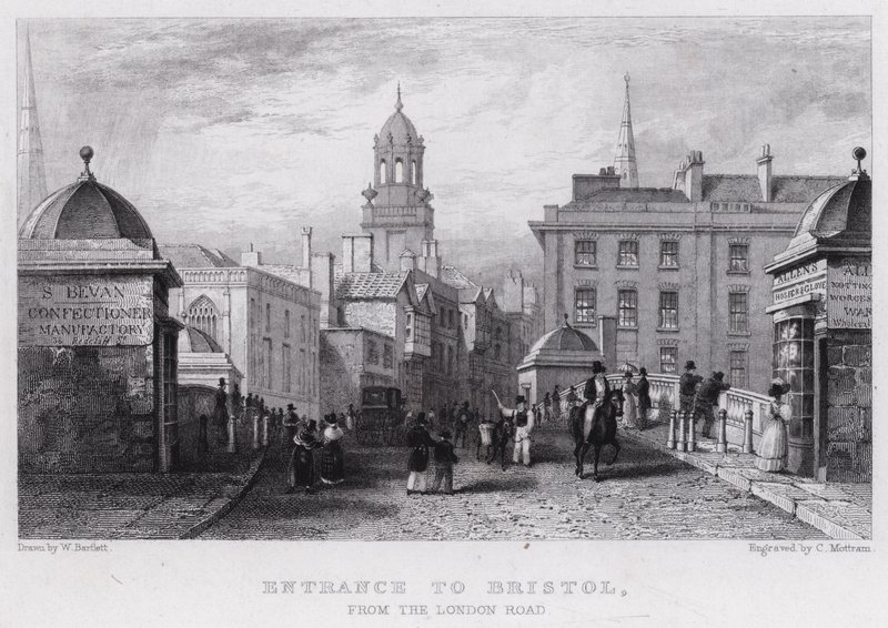 Bejárat Bristolba a London Road felől (metszet) alkotó: William Henry (after) Bartlett