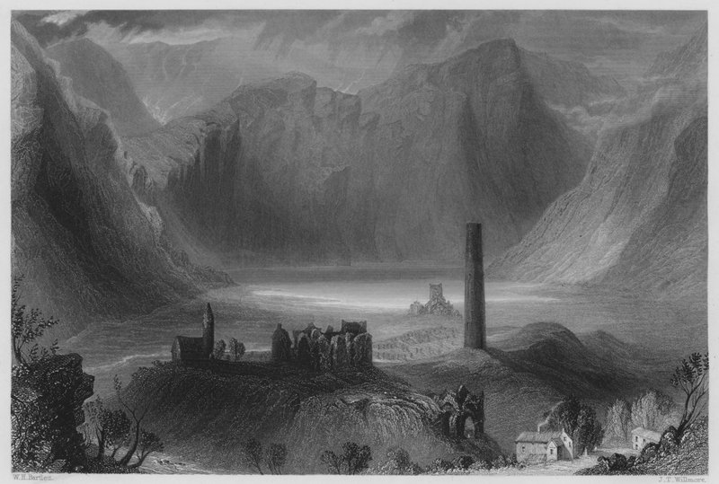 Glendalough (metszet) alkotó: William Henry (after) Bartlett