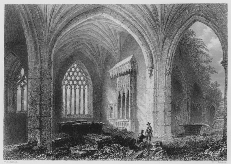 Holly-Cross Abbey belseje (metszet) alkotó: William Henry (after) Bartlett