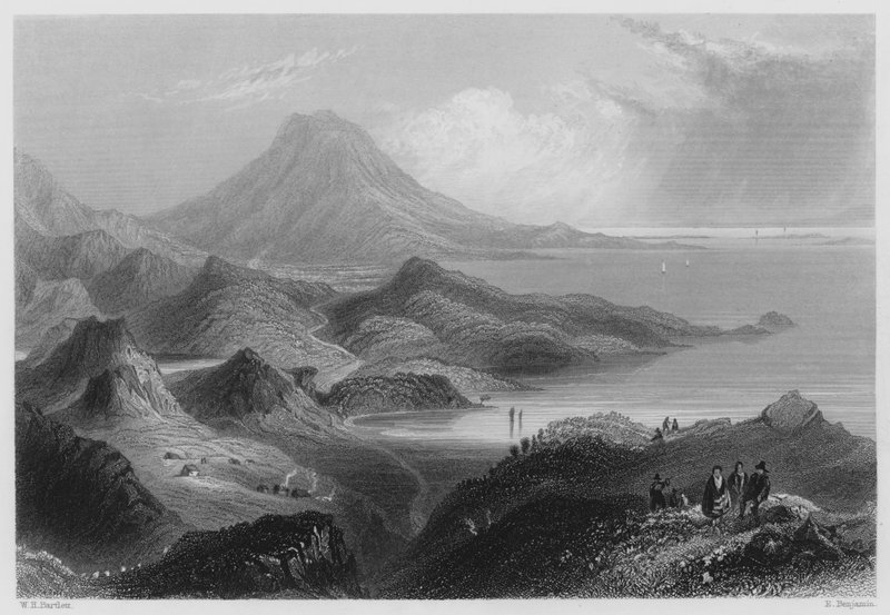 Lough Conn és Mount Nephin (metszet) alkotó: William Henry (after) Bartlett