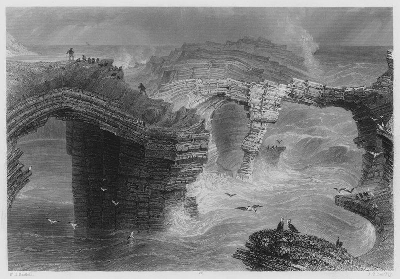 Természetes hidak, Kilkee közelében (metszet) alkotó: William Henry (after) Bartlett