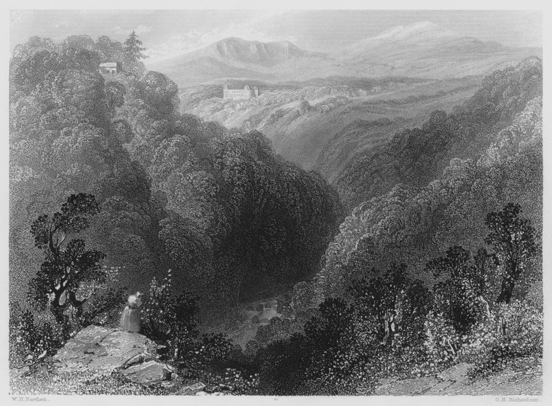Powerscourt a Dargle-ből, Wicklow megyéből (metszet) alkotó: William Henry (after) Bartlett
