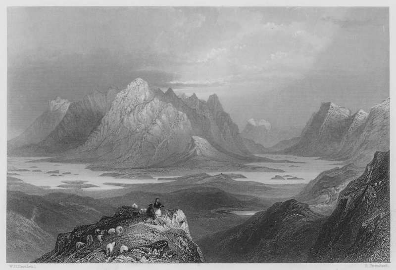 Jelenet a Cloonacartin-dombról, Connemara (metszet) alkotó: William Henry (after) Bartlett