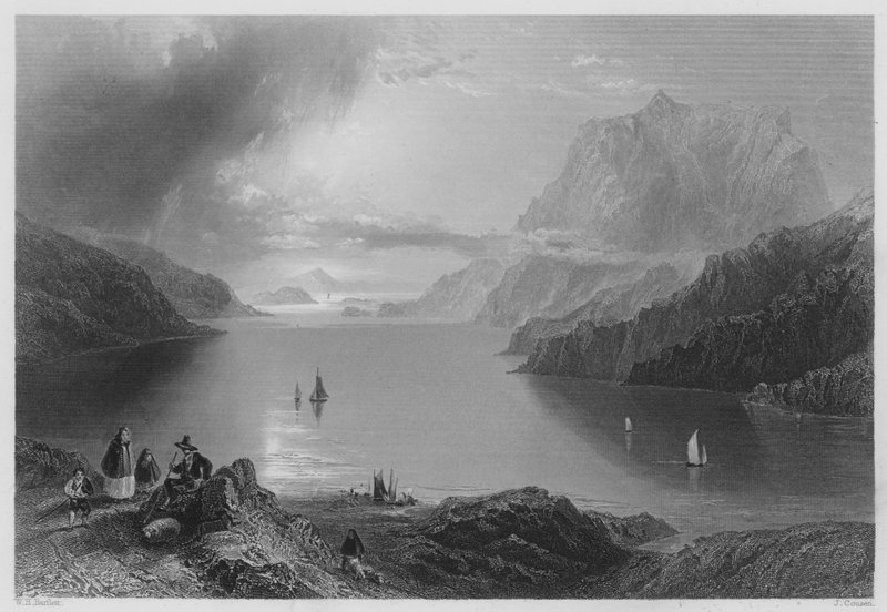 A Sas-hegy, Killeries, Connemara (metszet) alkotó: William Henry (after) Bartlett