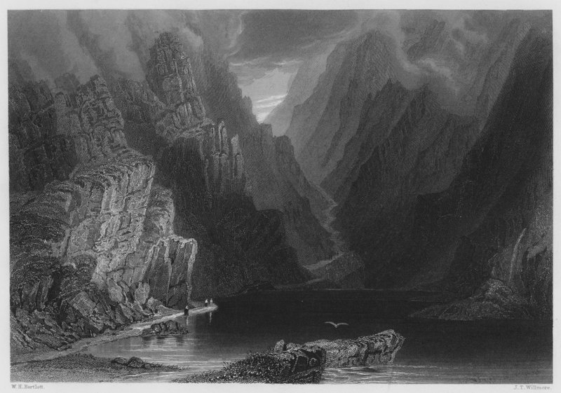 A hegyek a Dunloe-résben (metszet) alkotó: William Henry (after) Bartlett