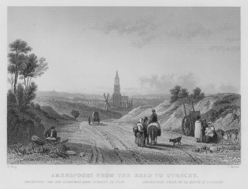Amersfoort az Utrechti úttól (metszet) alkotó: William Henry Bartlett