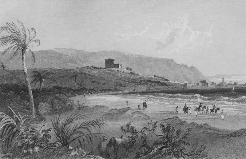 Caipha megközelítése, Acre-öböl, Palesztina partja alkotó: William Henry Bartlett