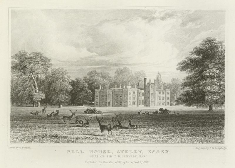 Bell House, Aveley, Essex, Sir T. B. Lennard, báró székhelye alkotó: William Henry Bartlett
