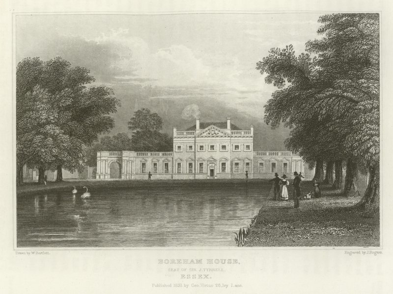 Boreham House, Sir J Tyrrell székhelye, Essex alkotó: William Henry Bartlett