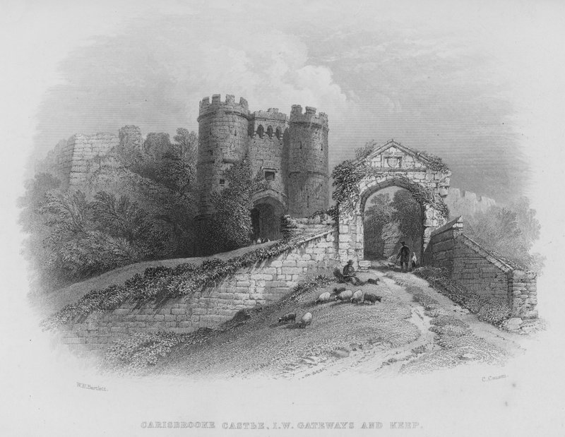 Carisbrooke kastély, Wight-sziget, Gateways and Keep (metszet) alkotó: William Henry Bartlett