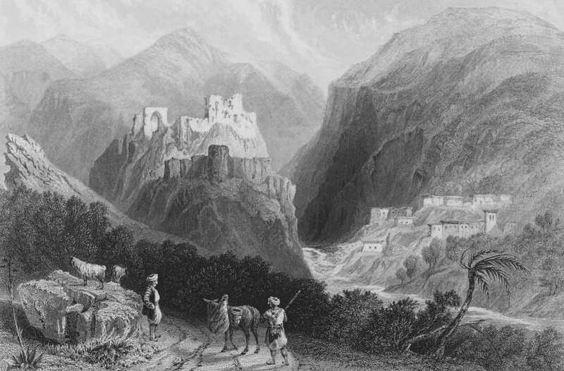 Kastély az Amana-hegyen, a Khan Karamont közelében alkotó: William Henry Bartlett