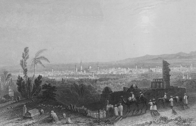 Damaszkusz, felülről Salahyeh alkotó: William Henry Bartlett