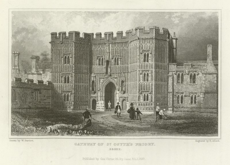 A Szent Osyth perjelség kapuja, Essex alkotó: William Henry Bartlett