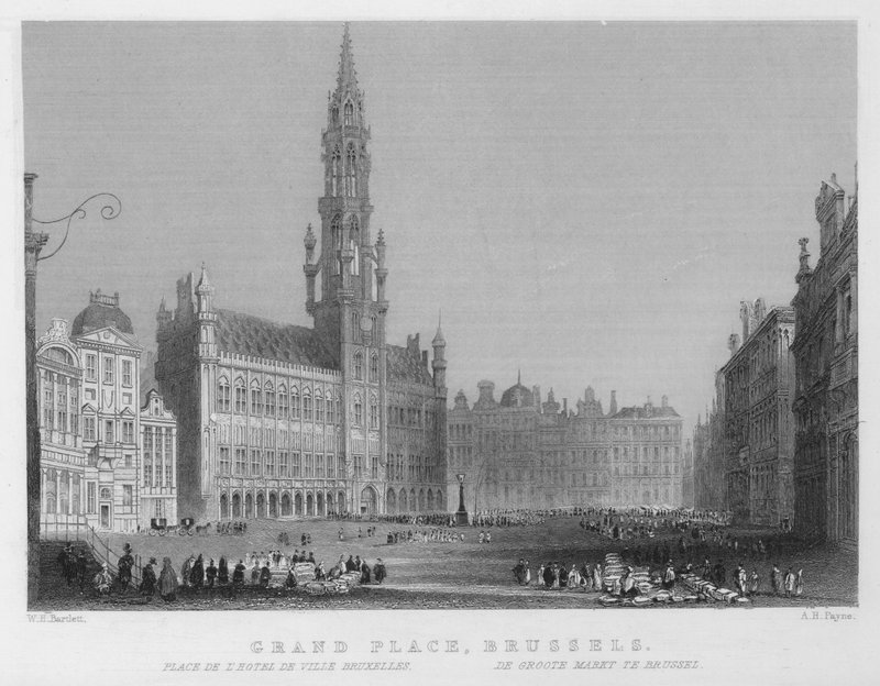 Grand Place, Brüsszel (metszet) alkotó: William Henry Bartlett