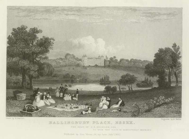 Hallingbury Place, Essex, J A Houblen székhelye, Esquire alkotó: William Henry Bartlett