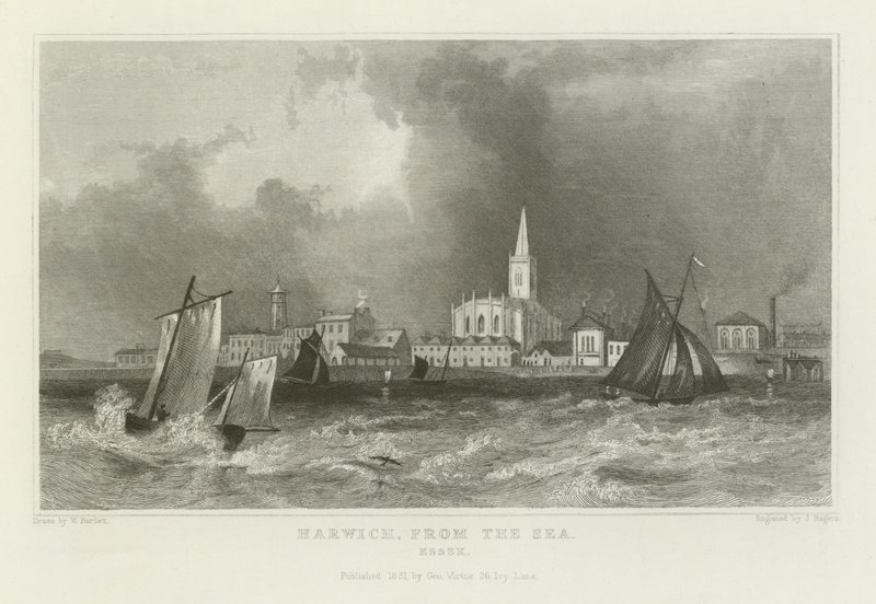 Harwich, a tengerből, Essex alkotó: William Henry Bartlett