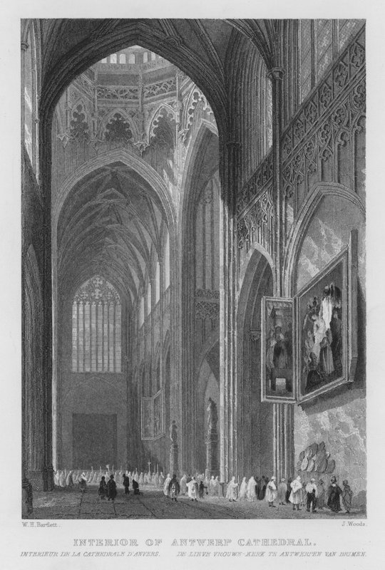 Antwerpeni katedrális belseje (metszet) alkotó: William Henry Bartlett