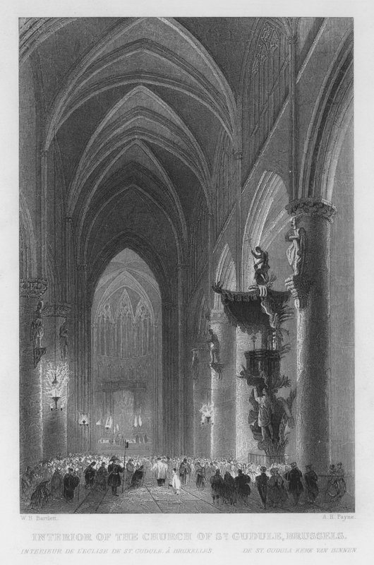A brüsszeli Szent Gudule-templom belseje (metszet) alkotó: William Henry Bartlett