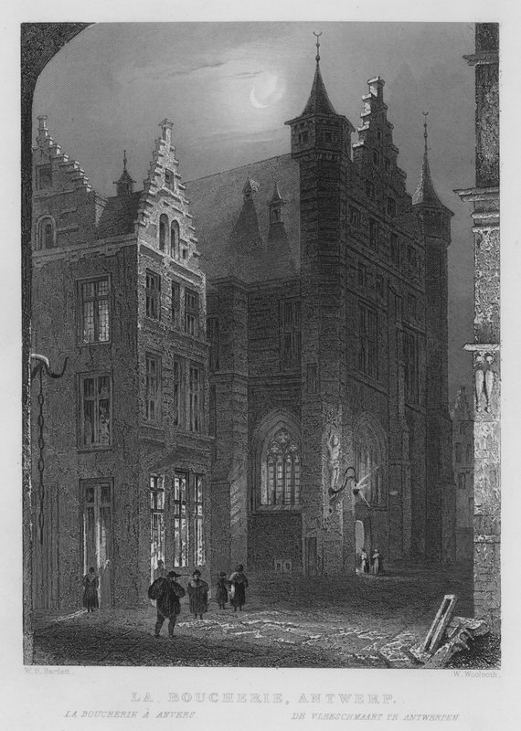 A hentesüzem, Antwerpen (metszet) alkotó: William Henry Bartlett