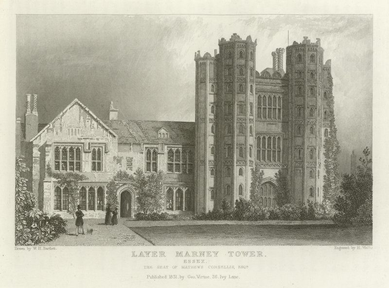 Layer Marney Tower, Essex, Mathews Corsellis, Esquire székhelye. alkotó: William Henry Bartlett