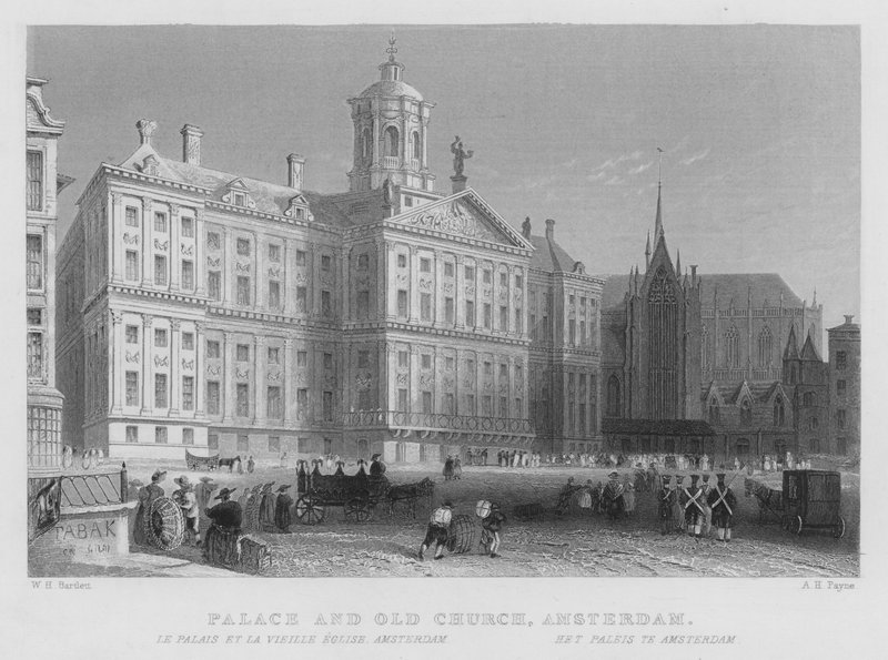 Palota és régi templom, Amszterdam (metszet) alkotó: William Henry Bartlett