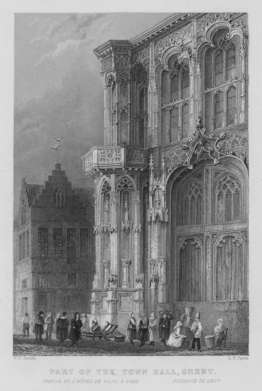 A városháza része, Gent (metszet) alkotó: William Henry Bartlett