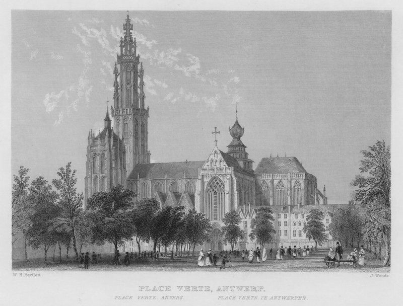 Place Verte, Antwerpen (metszet) alkotó: William Henry Bartlett