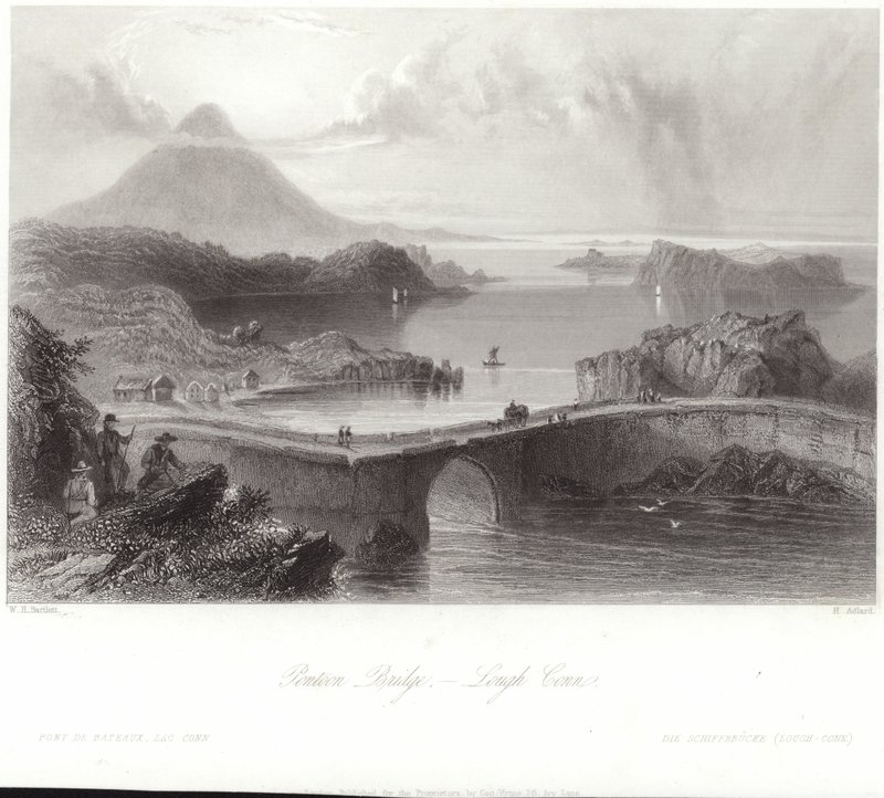 Pontonhíd a Lough Conn-on alkotó: William Henry Bartlett
