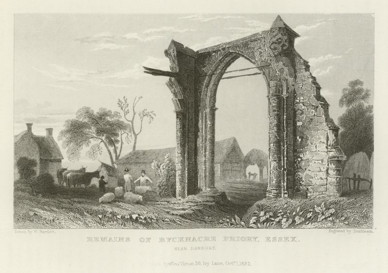 A Bicknacre Priory maradványai, Essex, Danbury közelében alkotó: William Henry Bartlett