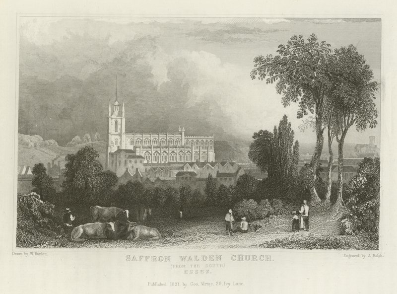 Saffron Walden templom, dél felől, Essex alkotó: William Henry Bartlett