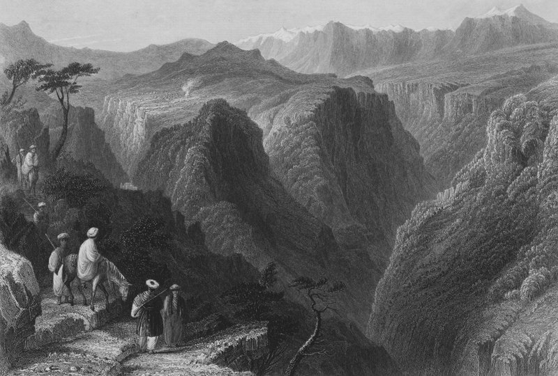 Jelenet a Libanon-hegyen, a Kadesha-völgy vagy Szent-völgy fölött. alkotó: William Henry Bartlett