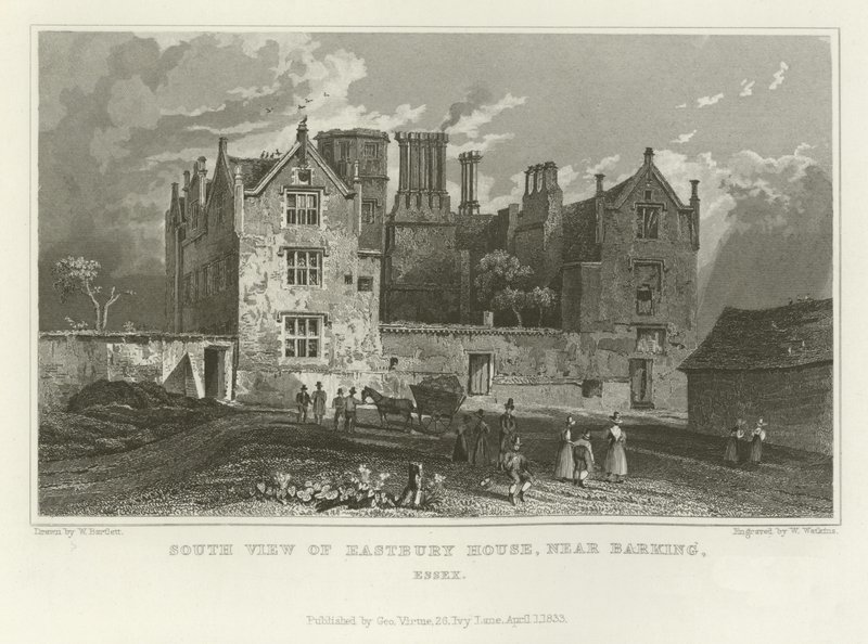 Déli kilátás az Eastbury House-ra, Barking közelében, Essexben alkotó: William Henry Bartlett