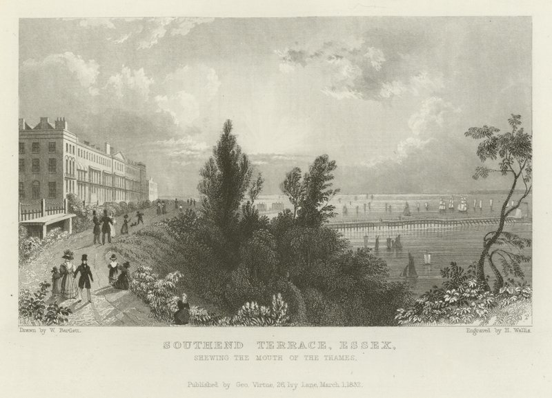 Southend Terrace, Essex, a Temze torkolatát mutatja alkotó: William Henry Bartlett