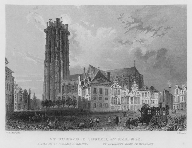 Szent Rombault-templom, Malines (metszet) alkotó: William Henry Bartlett