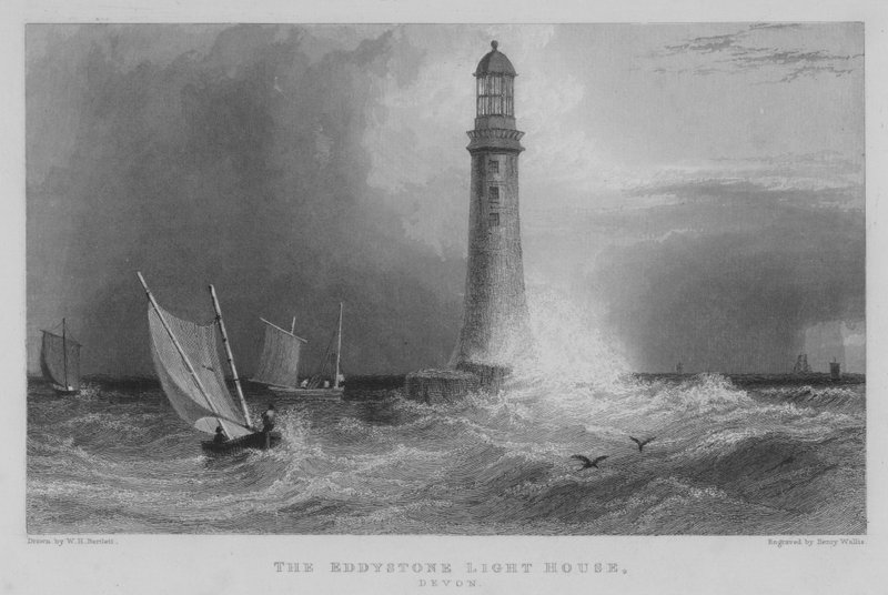Eddystone világítóház, Devon (metszet) alkotó: William Henry Bartlett