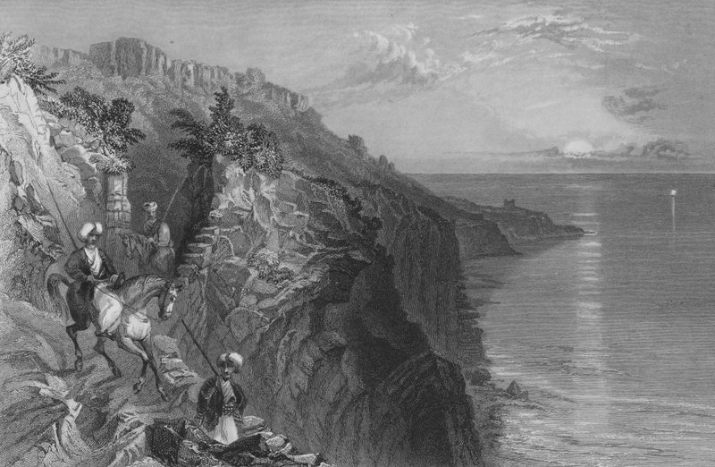 A Tyruszi Létra, egy hágó a tengerparton, Tírusz közelében. alkotó: William Henry Bartlett