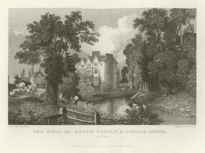 Ongar kastély és kastélyház árok, Essex alkotó: William Henry Bartlett