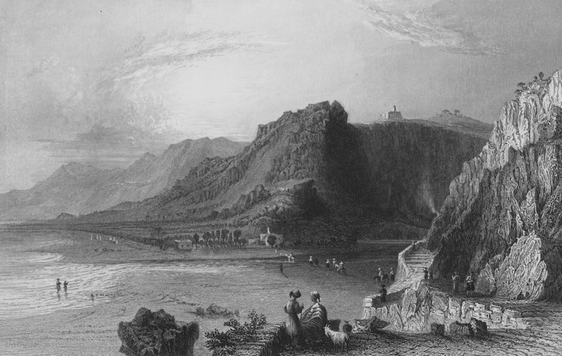 A Nahr-el-Kelb, vagyis a Kutya folyó, amely elválasztja a jeruzsálemi és az antiochiai pátriárkátust. alkotó: William Henry Bartlett