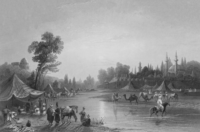 A Barrada folyó, az ókori Pharpar, Damaszkusz folyója alkotó: William Henry Bartlett